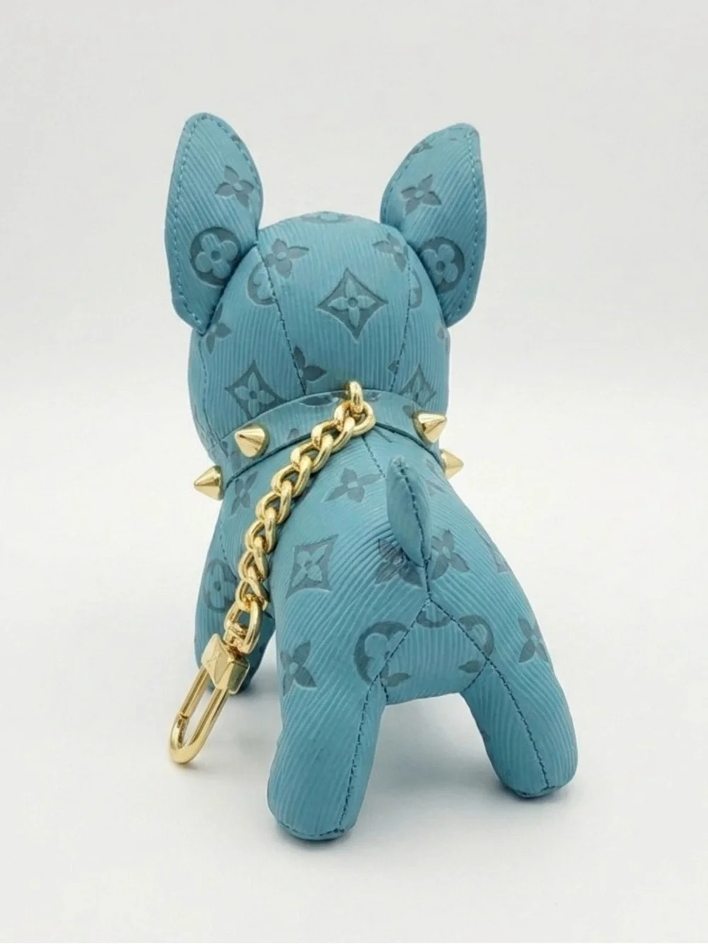 Faux Leather French Bulldog Bag Charm Turquoise Blue Spiked Collar Keychain 5